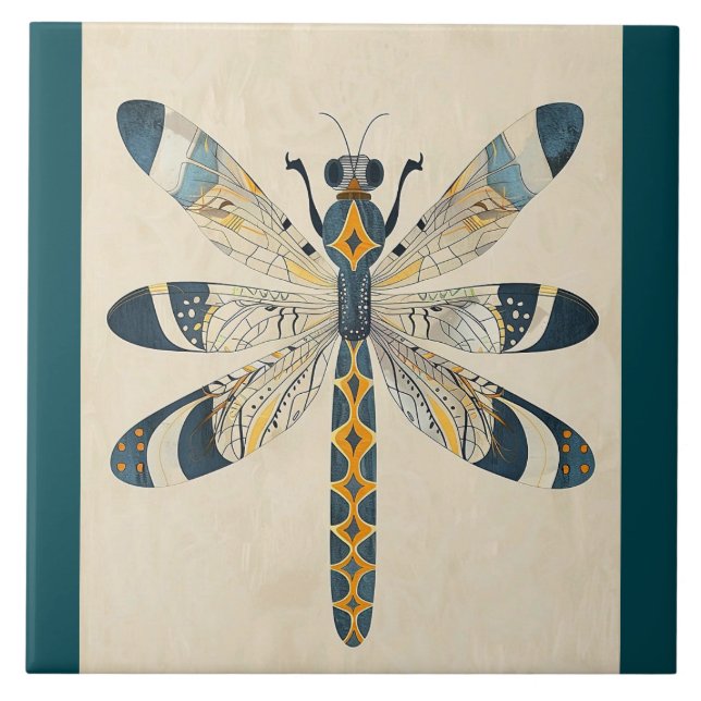 AZULEJO DE CERÂMICA  TEAL DRAGONFLY DECORATIVE TILE (Frente)