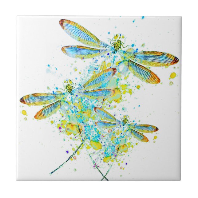 Azulejo De Cerâmica Teal Dragonfly splatter  (Frente)