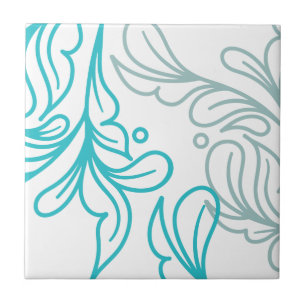 Azulejo De Cerâmica Teal e Cinza Boho Leaf Design