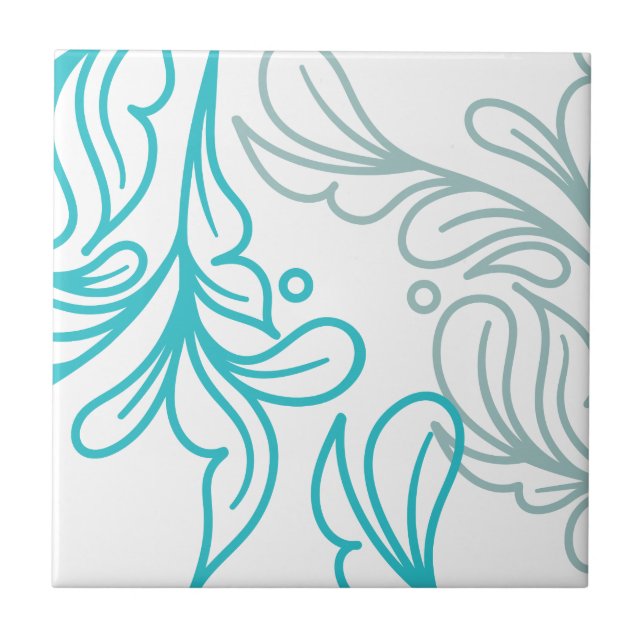 Azulejo De Cerâmica Teal e Cinza Boho Leaf Design (Frente)
