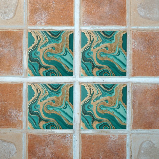 Azulejo De Cerâmica Teal e Dourado Marble (Criador carregado)