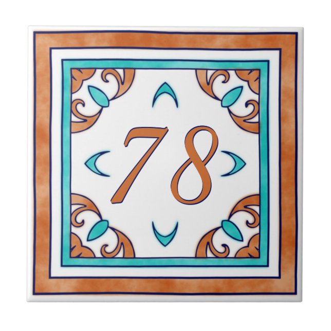 Azulejo De Cerâmica Teal e Orange Big House Number (Frente)