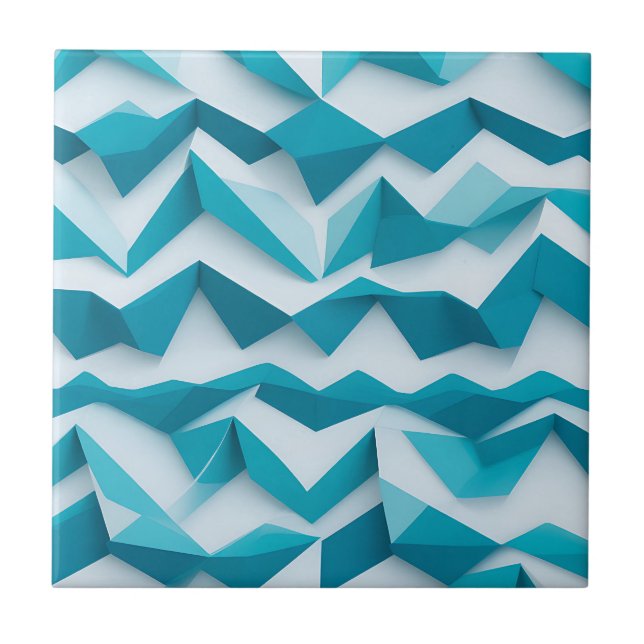 Azulejo De Cerâmica Teal Geometric Chevron 3D Pattern (Frente)
