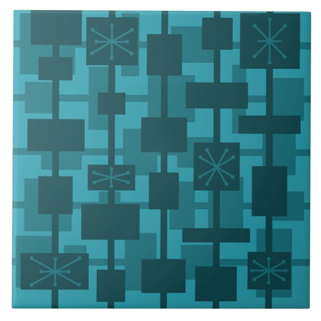 Azulejo De Cerâmica Teal Geométrico do meio século (Frente)