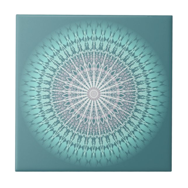 Azulejo De Cerâmica Teal Green Chevron Mandala (Frente)