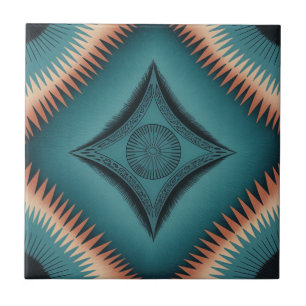 Azulejo De Cerâmica Teal Navajo Peach Sunburst
