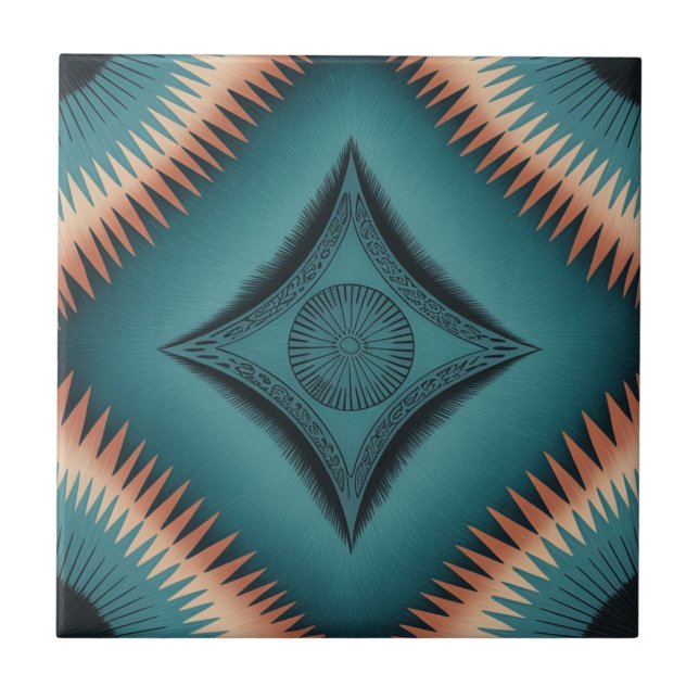 Azulejo De Cerâmica Teal Navajo Peach Sunburst (Frente)
