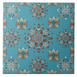 Azulejo De Cerâmica Teal Nordic Snowflake, padrão cerâmico