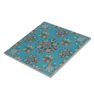 Azulejo De Cerâmica Teal Nordic Snowflake, padrão cerâmico