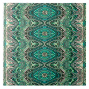 Azulejo De Cerâmica Teal Paua Art Nouveau Fractal Patterno