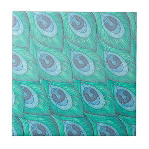Azulejo De Cerâmica Teal Peacock Feather Design