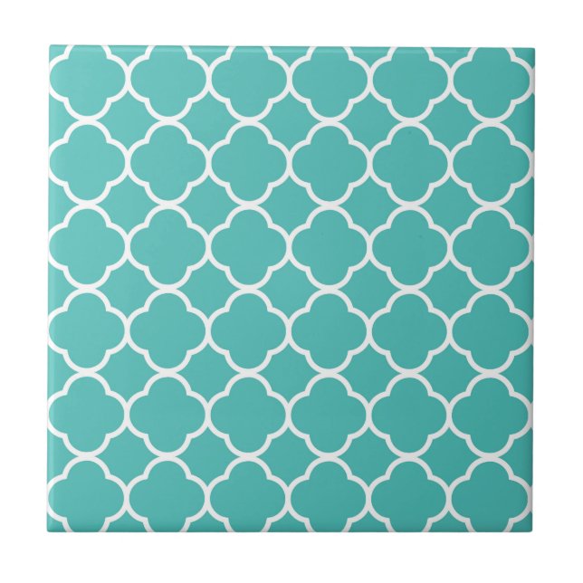 Azulejo De Cerâmica Teal Quatrefoil (Frente)