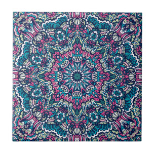 Azulejo De Cerâmica Teal, rosa, verde e vibrante para Marinhos Boho Ma