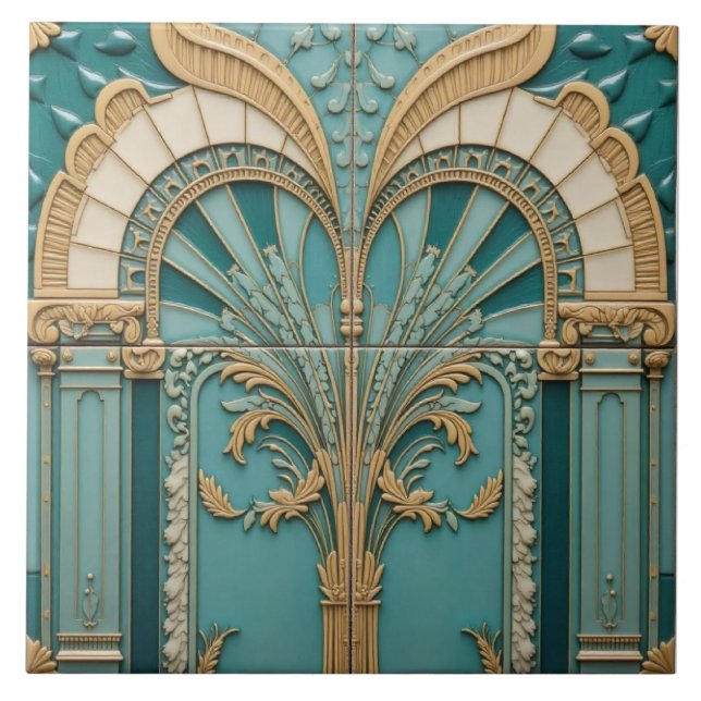 Azulejo De Cerâmica Teal Sunburst Arch (Frente)