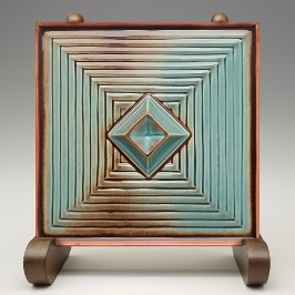 Azulejo De Cerâmica Teal Terrestre Geométrico do Século Médio