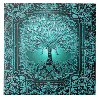 Azulejo De Cerâmica Teal Tree of Life Antiga Rustic