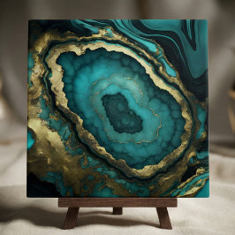 Azulejo De Cerâmica Teal Turquoise and Gold Agate Geode Liquid Marble
