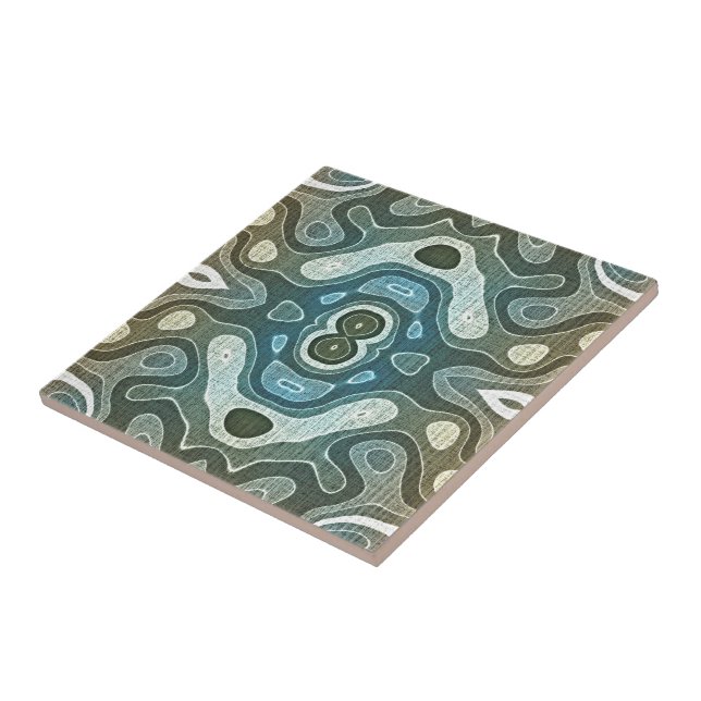 Azulejo De Cerâmica Teal Turquoise Azul Cinza Castanha Tribo Étnica Ar (Lateral)