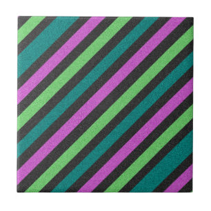 Azulejo De Cerâmica Teal, Verde limão, Brilhante Rosa-Quente Striped 