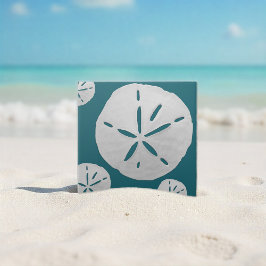 Azulejo De Cerâmica Teal & White Tropical Beach Sand Dollar