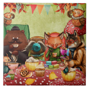 Azulejo De Cerâmica Teatime em Floresta com Amigos de Woodland