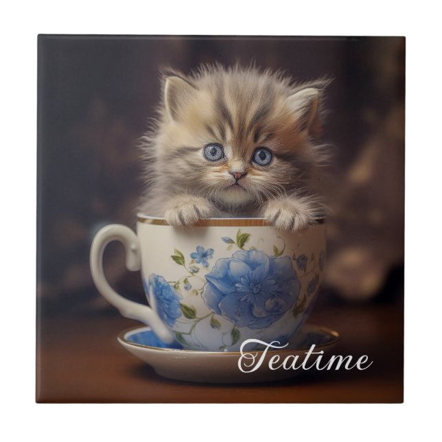 Azulejo De Cerâmica Teatime Kitten (Frente)