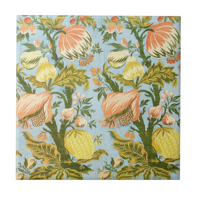 Azulejo De Cerâmica Tecido Damask Clássico de Frutas Florais Barroco (Frente)