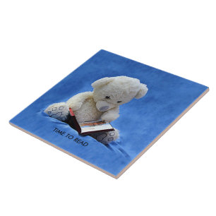 Azulejo De Cerâmica Teddy Bear Time to Read Blue Stuffed Animal, ZKOA