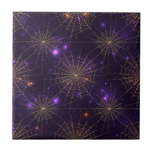 Azulejo De Cerâmica Teia de Aranha Dourada Bokeh – Elegante Teia de Ha