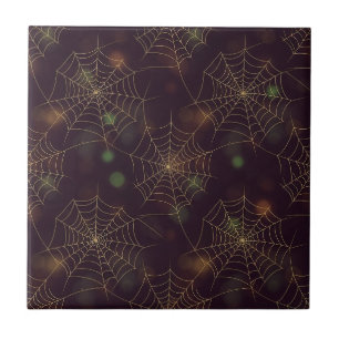Azulejo De Cerâmica Teia de Aranha Dourada Bokeh – Elegante Teia de Ha