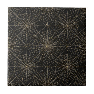 Azulejo De Cerâmica Teia de Aranha Dourada Bokeh – Elegante Teia de Ha