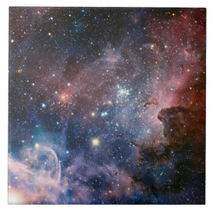Azulejo De Cerâmica Telescópio do Hubble da Nebulosa Vermelha e Azul