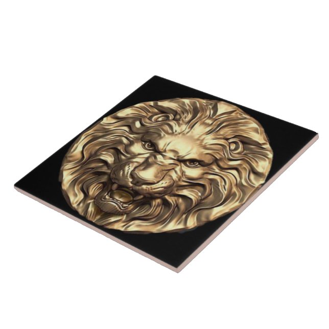 Azulejo De Cerâmica Telha Cerâmica Cabeça de Leão Dourado Rugindo (Lateral)