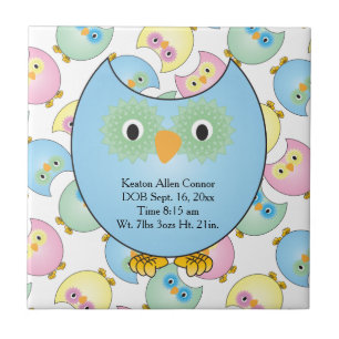 Azulejo De Cerâmica Tema da Pastel Baby Owl em Azul