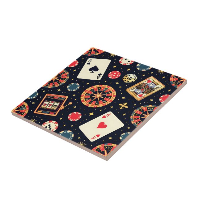 Azulejo De Cerâmica tema de padrão de cassino em preto (Lateral)