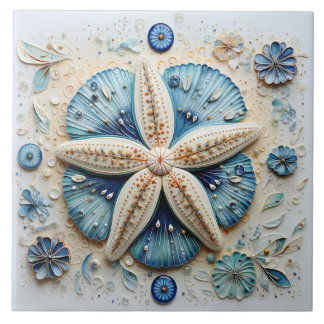 Azulejo De Cerâmica Tema de Praia Blue Starfish