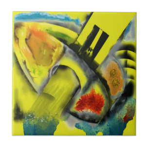 Azulejo De Cerâmica Tempestade - abstrato de Digitas com fundo amarelo
