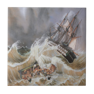 Azulejo De Cerâmica Tempestade no navio Clipper no mar dos anos 1870