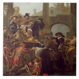 Azulejo De Cerâmica Tempo do carnaval em Roma, 1653 (óleo em canvas)