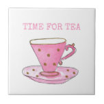Azulejo De Cerâmica Tempo Gelado do Tea Pink Watercolor Teacup<br><div class="desc">O tempo para o design de chá cor-de-água rosa salvaria suas superfícies e ficaria bem. Um presente ideal para o bebedor de chá em sua vida. Ofertas correspondentes e acessórios de decoração pessoal disponíveis no repositório. o texto é um modelo para que você possa personalizar para atender às suas necessidades....</div>