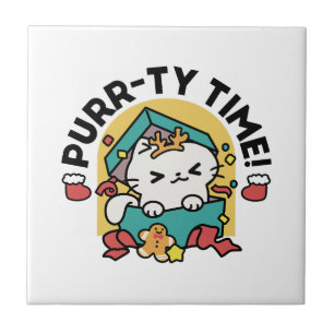 Azulejo De Cerâmica Tempo Puro! - Design de Natal para Gatos Festivos