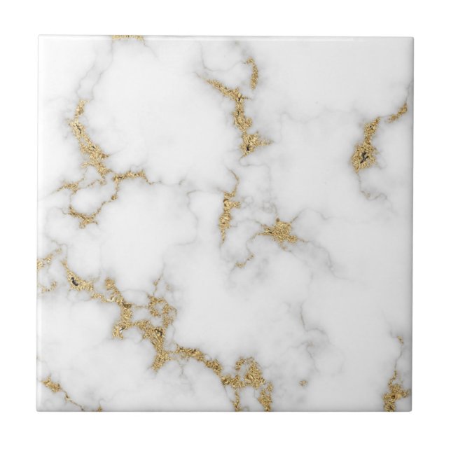 Azulejo De Cerâmica Tendy Faux gold glitter e cinza marble (Frente)