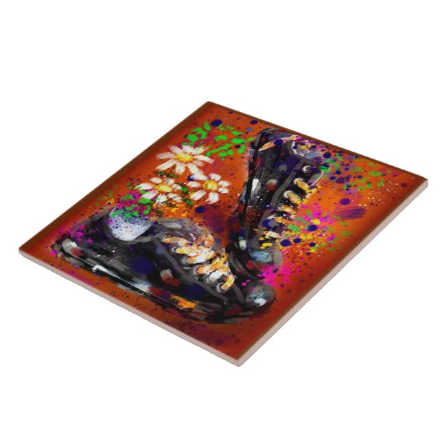 Azulejo De Cerâmica Tênis e margaridas - Laranja impressionista Branco (Lateral)