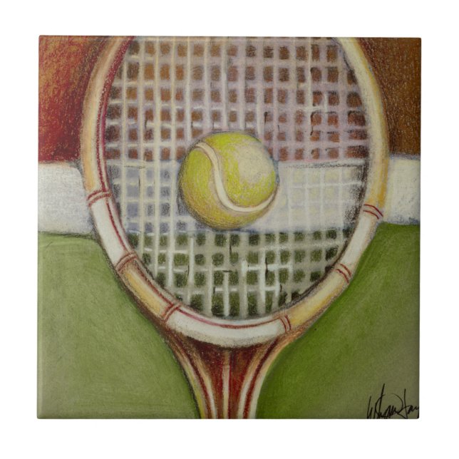 Azulejo De Cerâmica Tênis Racket com Ball Lay na Corte (Frente)
