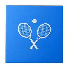 Azulejo De Cerâmica Tênis Rackets com Bola em Fundo Azul