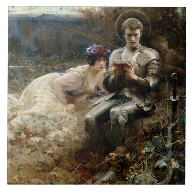 Azulejo De Cerâmica Tentação de Sir Percival (Cavaleiro Medieval) (Frente)