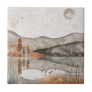 Azulejo De Cerâmica Terra Boêmia Lago Terracota Lua Paisagem