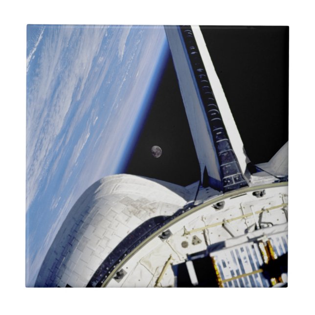 Azulejo De Cerâmica Terra e Lua a partir do Ônibus Espacial Discovery (Frente)