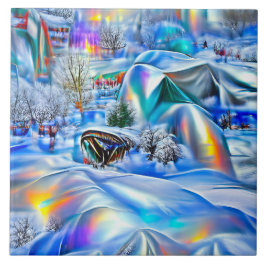 Azulejo De Cerâmica Terra Maravilha Surreal de inverno com Luzes Iride
