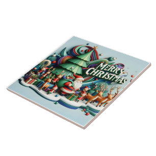 Azulejo De Cerâmica Terra maravilhosa do inverno festivo com Papais no